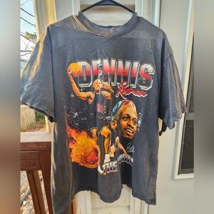 Rodman NBA Chicago BULLS Tshirt Vtg Design Spell Out Face Front Back Retro Style